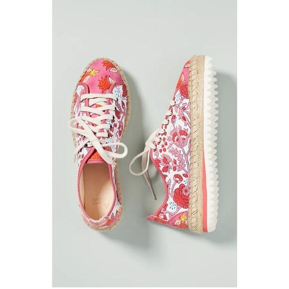 SZ Blockprints x Anthropologie Daphne Floral Lace-Up Espadrille Sneaker 9 9.5 - Picture 2 of 7